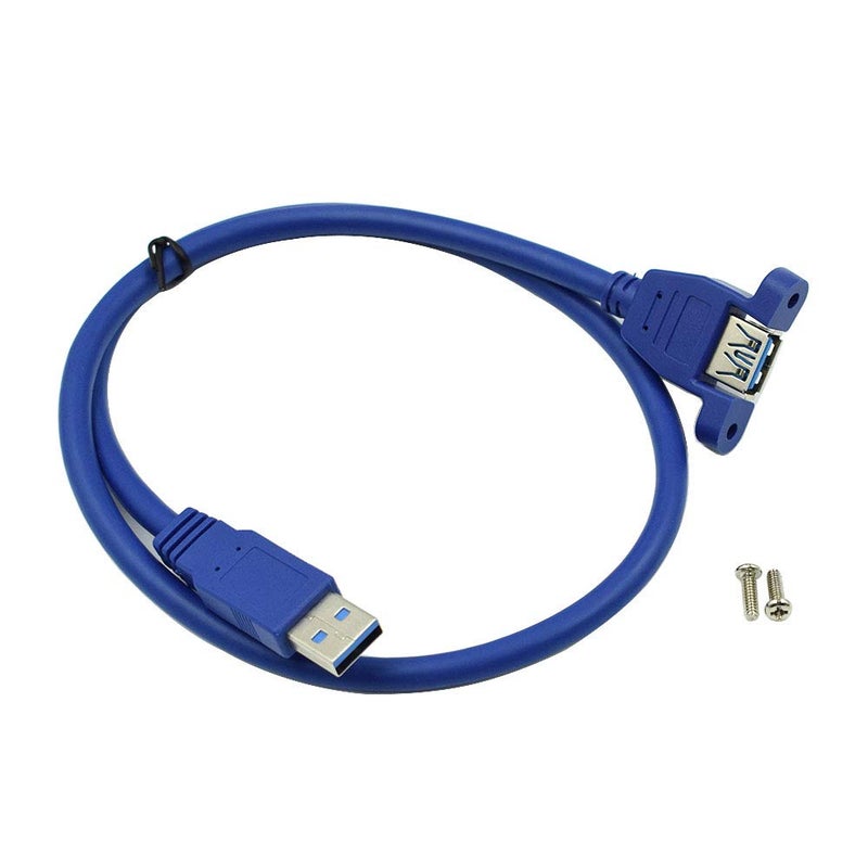Hxchen 60cm/2ft Super Speed USB 3.0 Type A Male to Female Extension Cable with Panel Mount and Screws Blue - (1 Pc) - Image 1